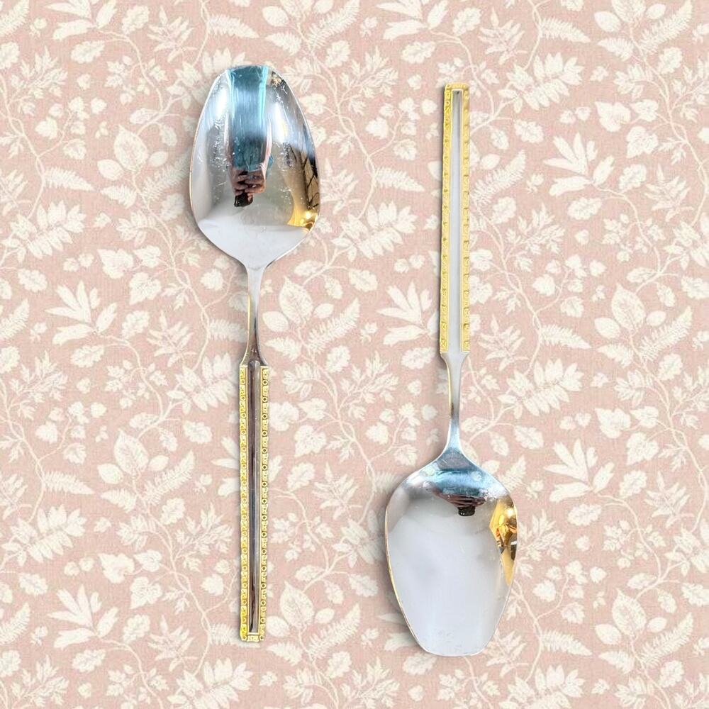 Solingen VTG Set 2 18/10 Stainless Steel & Gold Accent 8.25" Serving Spoons